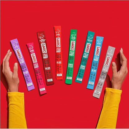 Chomps Grass-Fed and Finished Taco Beef Jerky Snack Sticks 10-Pack - Keto, Paleo, Whole30, 10g Lean Meat Protein, Gluten-Free, Zero Sugar Food, Non-GMO