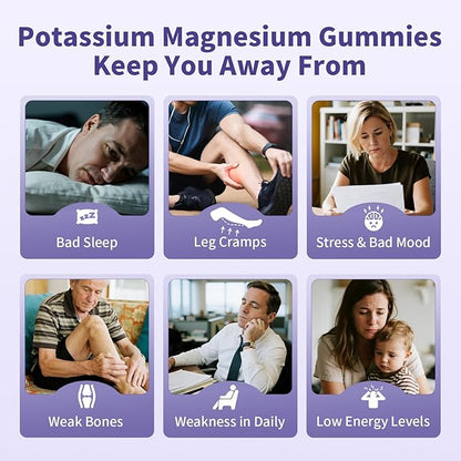 2 Pack Potassium Magnesium Gummies, Sugar-Free Potassium Gummies with Magnesium Glycinate 500mg Chewable Potassium Magnesium Supplements with Calcium, Zinc & Vitamins to Support Leg Muscle Relaxation
