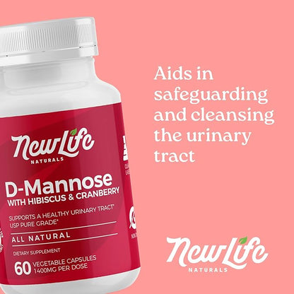 NewLife Naturals D-Mannose Capsules | w/Cranberry and Hibiscus Extracts | Natural Urinary Tract Health Supplement | 1400mg Pure Veggie Powder | 60 Veggie Capsules