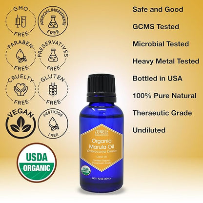 Zongle Therapeutics Organic, Marula Oil – 100% Pure, Marula Oil, for Face, Hair, 1 OZ