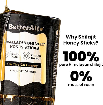 Better Alt Pure Himalayan Shilajit Sticks with Organic Honey, Saffron | Easy to Consume Shilajit| 30 Sticks for Energy Boost & Immune Support, 85+ Trace Minerals, 75%+ Fulvic Acid