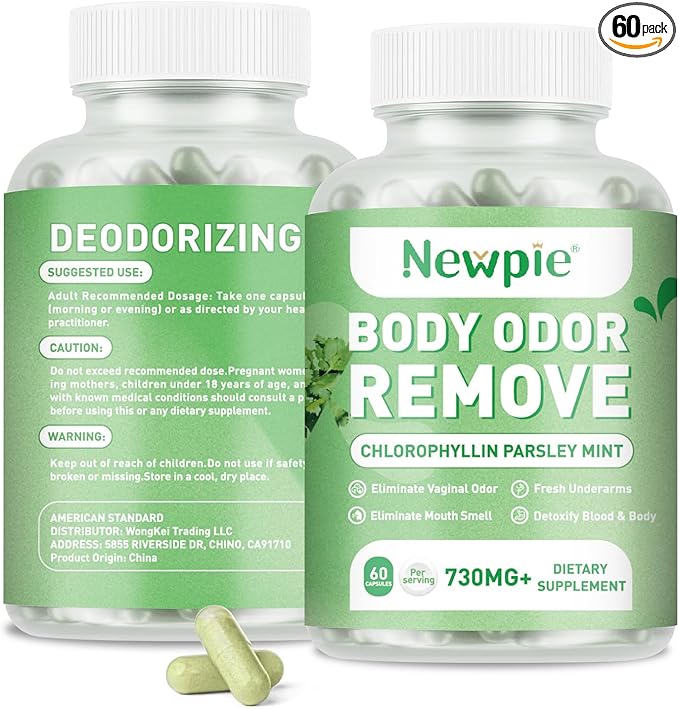 Body Deodorizing Supplement,Chlorophyll Capsules for Men & Women,Natural Internal Odor Control Pills for Skin, Breath, and Gut Health, with Gluten-Free Complex,60 Capsules
