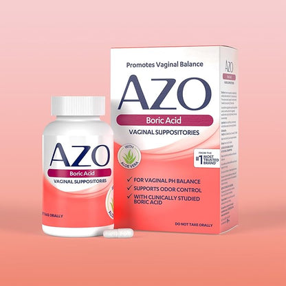 AZO® Boric Acid Vaginal Suppositories for Women, Helps Support Odor Control with Clinically Studied Boric Acid, Non-GMO (Pack of 60)