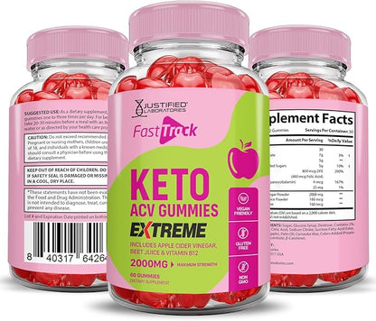 (2 Pack) Fast Track Keto ACV Gummies Extreme 2000MG Fasttrack Keto Gummies Apple Cider Vinegar Formulated with Pomegranate Beet Juice Powder B12 Vegan Non GMO 120 Gummys