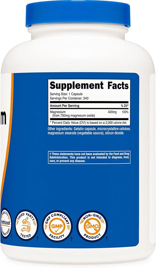 Nutricost Magnesium Oxide 750mg, 240 Capsules (3 Bottles)