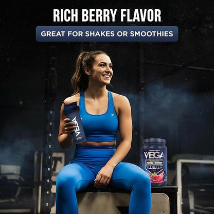 Vega Sport Vegan Protein Powder + Recovery - 30g Plant Based Protein per Serving, Berry, 19 Servings, 5g BCAAs, Probiotics, NSF Certified, for Shakes & Smoothies, 1.8lbs (Packaging May Vary)