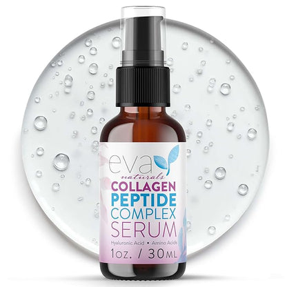 Eva Naturals Multi Peptide Face Serum – Anti Aging Collagen Peptides for Plump & Firm Skin Elasticity, Wrinkle & Fine Line Renewal, Fragrance Free Firming Facial Skincare - 1 oz