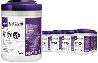 Super Sani-Cloth Germicidal Disposable Wipe, Hospital Grade Disinfection, 160 Large 6" x 6.75" Wipes Each, Case of 12 Canisters