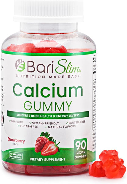 BariSlim Bariatric Calcium Gummies - Specially Formulated Bariatric Vitamins for Patients After Weight Loss Surgery - Supports Energy Levels & Bone Health | Strawberry (90 Vegan Gummies)