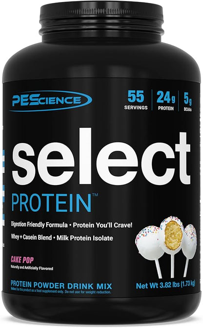 PEScience Select Protein Powder, Whey and Casein Blend, Lean Protein Powder for Women and Men, Low Calorie, Low Carb, Keto Friendly, Gluten Free, Cake Pop - 55 Servings