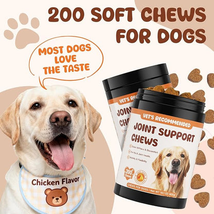 Glucosamine for Dogs Hip and Joint Supplement 200 PCS Glucosamine Chondroitin MSM for Dogs Hip & Joint Pain Relief Mobility Support for All Small Medium Large Breeds Chicken Flavor