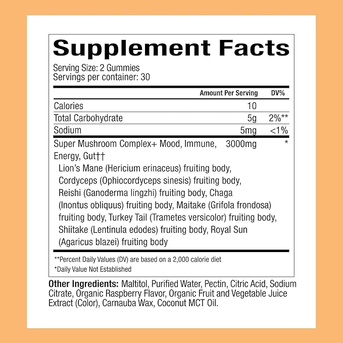 Plant People WonderDay Mushroom Gummies - Lion’s Mane, Cordyceps, Chaga Mushroom Supplement to Support Immune System De-Stress Boost Mood & Energy in Adults Natural, Vegan, Non-GMO (60 Count)
