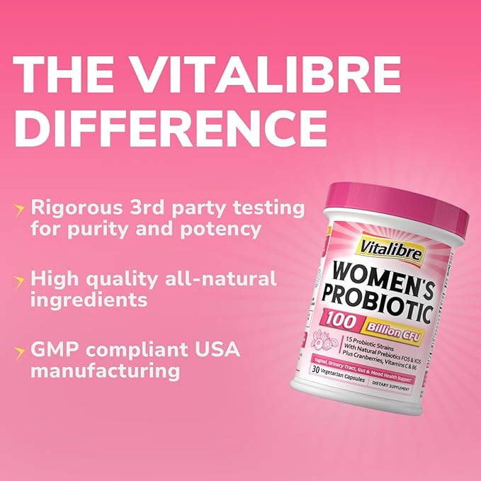 Probiotics for Women 100 Billion CFU 15 Strains, Daily Probiotic & Prebiotic Supplement with Organic Cranberry to Support Vaginal, Digestive, Immune Health, Shelf Stable, 30 Vegan Capsules