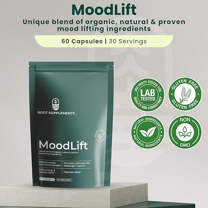 MoodLift Natural Mood Support Supplement - Dopamine & Adaptogen Blend with Mucuna Pruriens, Shatavari, Rhodiola Rosea & Matcha - Promotes Emotional Balance, Focus & Stress Relief - 60 Capsules