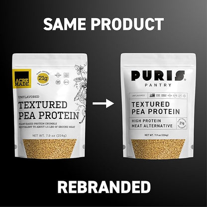 PURIS Pantry Textured Pea Protein, Unflavored Meatless Vegetable Crumbles, Soy Free, Shelf-Stable, Gluten Free, 21g of Protein, Plant-Based Vegan Meat Substitute, Equivalent to 1.5 Pounds Ground Beef