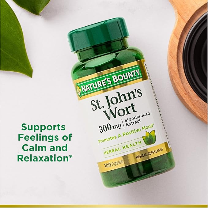 Nature's Bounty St. John’s Wort 300mg Capsules, Herbal Health Supplement, Promotes a Positive Mood, 100 Capsules (Pack of 3)