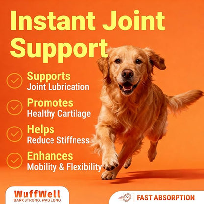 WuffWell Liquid Glucosamine for Dogs Hip & Joint Support with Chondroitin, MSM & Hyaluronic Acid, Dog Joint Supplement for Mobility & Cartilage Health, Easy Pump Dosage, All Breeds, Made in USA, 16oz
