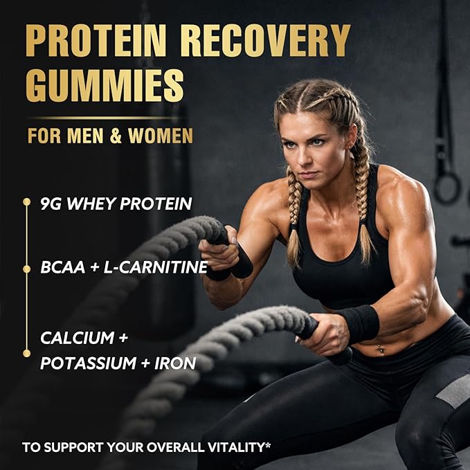 Whey Protein Gummies, 9g Protein per Serving, Easy to Take Snacks for Men & Women, Recovery + Supplement Gummies for Protein Boost, Muscle, Energy Support, Strawberry Flavor, 180 Gummies