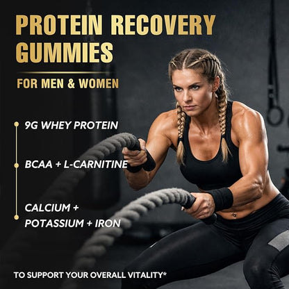 Whey Protein Gummies, 9g Protein per Serving, Easy to Take Snacks for Men & Women, Recovery + Supplement Gummies for Protein Boost, Muscle, Energy Support, Strawberry Flavor, 180 Gummies