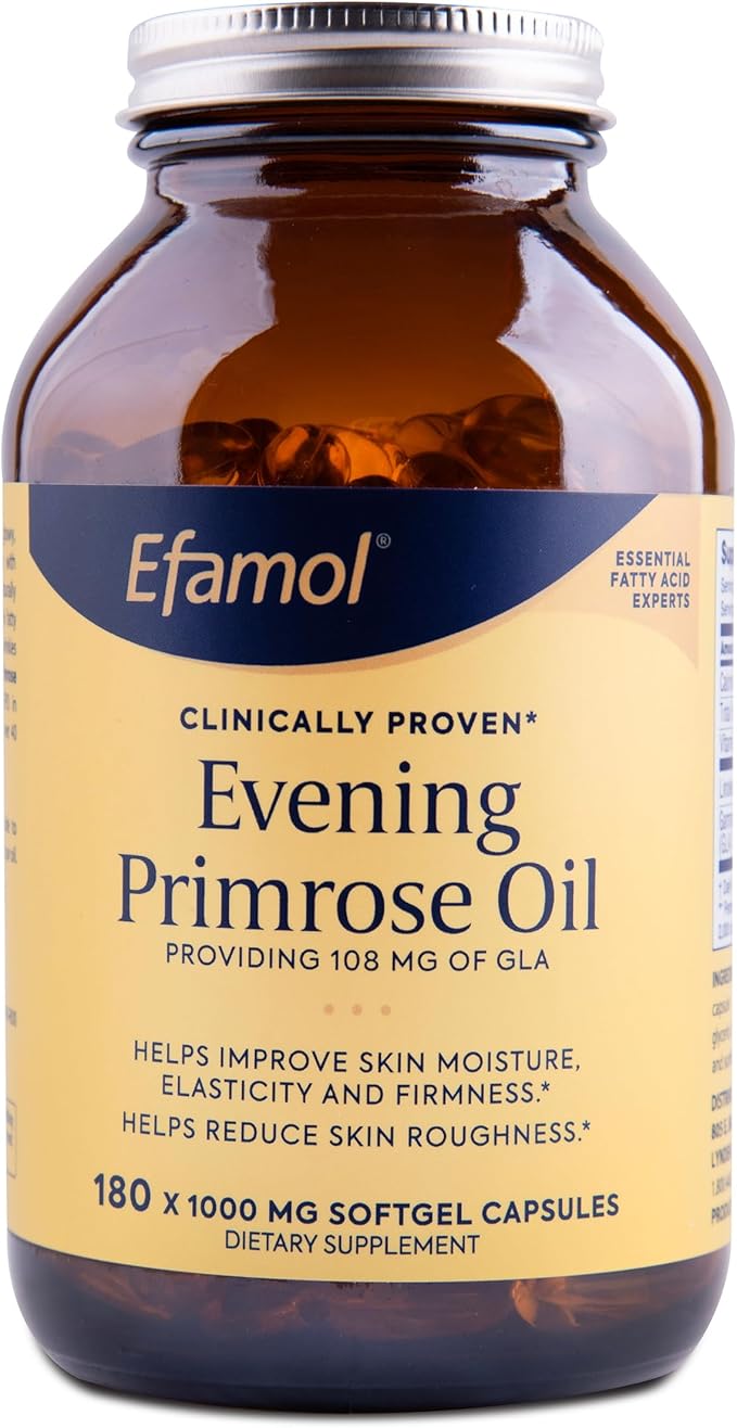 Efamol Pure Evening Primrose Oil - Natural Skin Supplement - Aids with Skin Firmness, Hydration, Wrinkles & Smoothness - with Omega-6 GLA - 180 Softgels