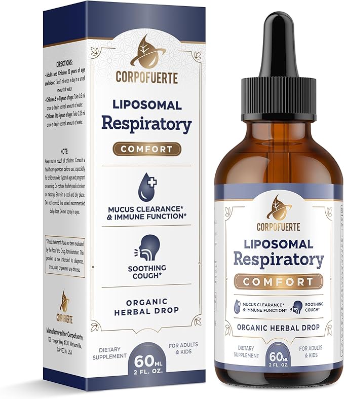 11-in-1 Liposomal Respiratory Relief Drops - Mullein Drops for Lungs with Elderberry, Licorice Root - Support Lung Cleanse and Mucus Relief - Suitable for Kids and Adults (1 Pack)