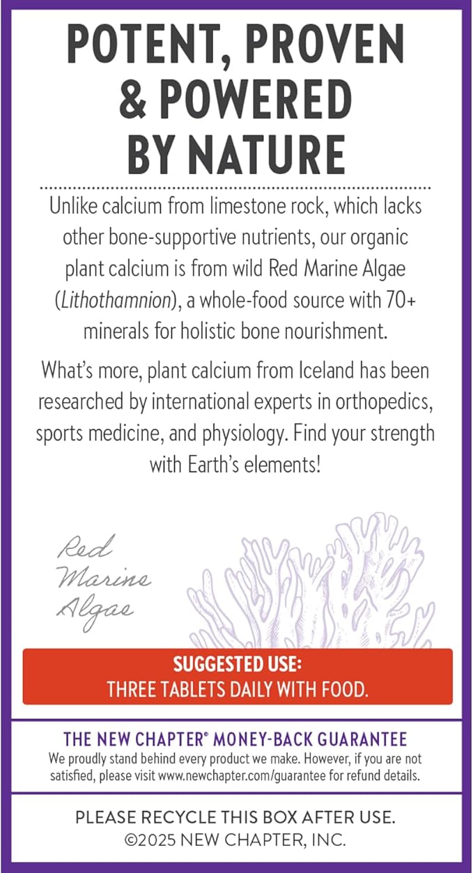 New Chapter Calcium Supplement - Bone Strength Plant-Based USDA Organic Calcium with Magnesium, Vitamin D3+K2, for Bone Health & Joint Mobility, Heart Support, 905 mg dose - 60 Slim Tablets