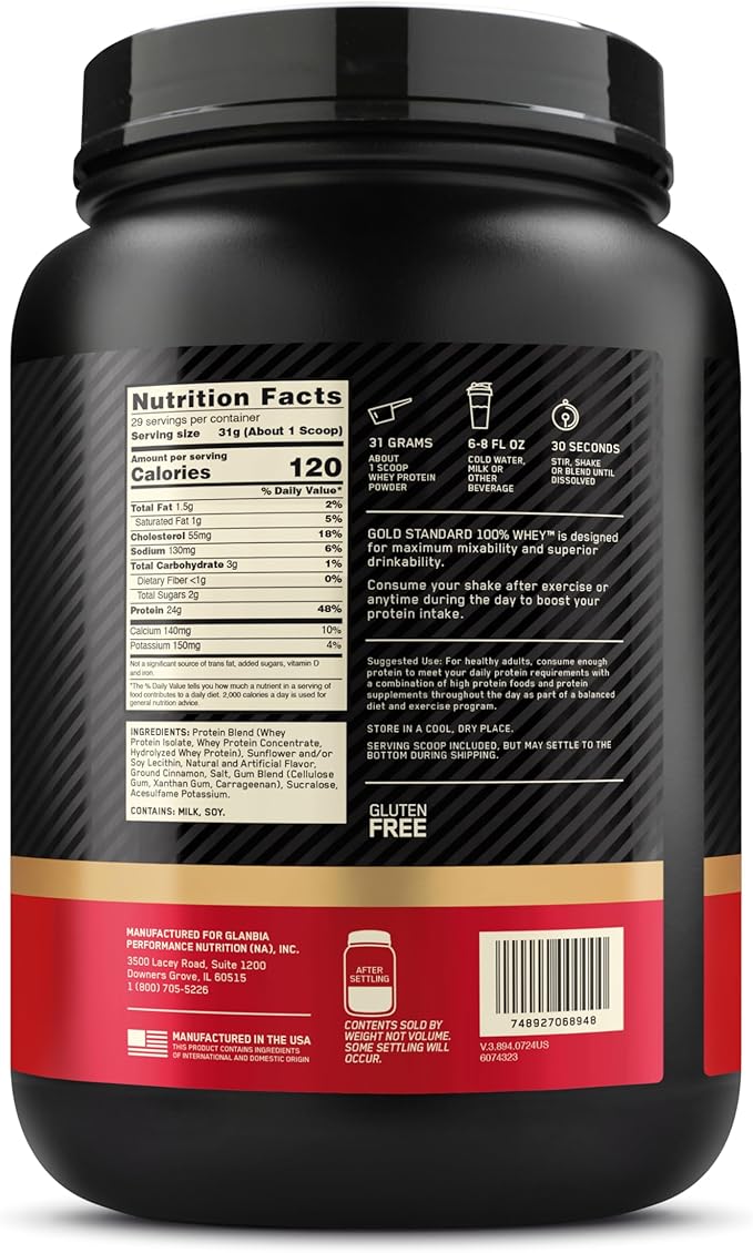 Optimum Nutrition New Flavor Gold Standard 100% Whey Protein Powder, Cinnamon Roll, 2 Pound (Pack of 1) (Packaging May Vary)