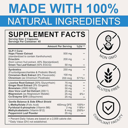 GLP-1 Supplement Support, GLP Activate Natural Formula, GLP-1 Supplement for Metabolic, Energy, GLP-1 Support, Multiple Probiotics & Vitamins- 90 Capsules