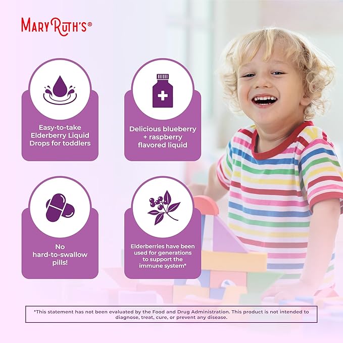 MARYRUTH'S Toddler Elderberry Syrup, USDA Organic Elderberry, Sugar Free Kids Immune Support Supplement for Ages 1-3 Years, Clean Label Project Verified®, Vegan, Non-GMO, Gluten Free, 1 Fl Oz