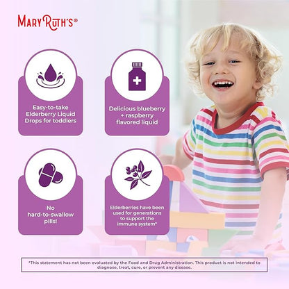 MARYRUTH'S Toddler Elderberry Syrup, USDA Organic Elderberry, Sugar Free Kids Immune Support Supplement for Ages 1-3 Years, Clean Label Project Verified®, Vegan, Non-GMO, Gluten Free, 1 Fl Oz
