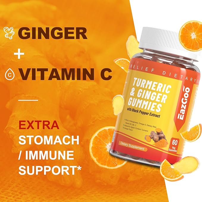 Turmeric Curcumin Gummies 500mg for Adults, with Black Pepper, Ginger Root, Vitamine C, Low Sugar Fruit Gummies, Orange Flavor - 60 Counts