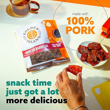 Golden Island Korean BBQ Variety Pack - (15 Pack) 8 Pork Snack Bites and 7 Pork Jerky - Korean Barbecue Protein Snacks - Up to 8g Protein per Serving - Gluten Free