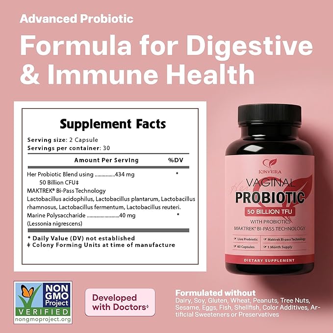 Probiotics for Women with Prebiotics – 50 Billion CFU – Digestive, Immune & Vaginal Health – 60 Capsules