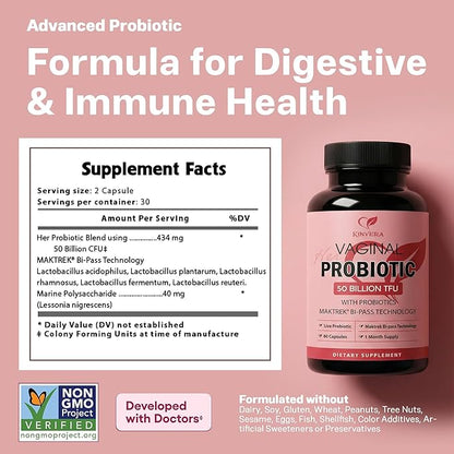 Probiotics for Women with Prebiotics – 50 Billion CFU – Digestive, Immune & Vaginal Health – 60 Capsules