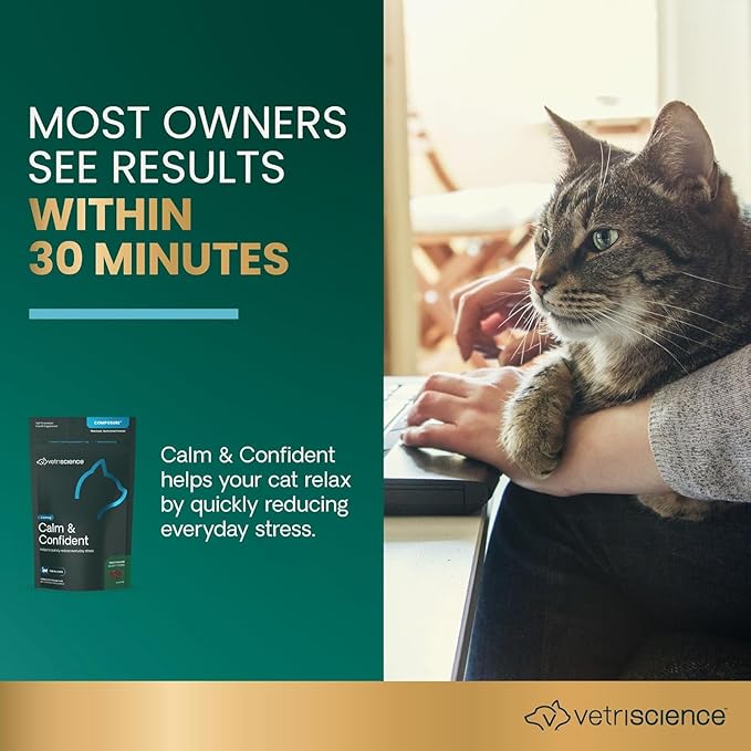 VetriScience Composure Calming Chews for Cats – Supports Relaxation & Balanced Behavior During Travel & Vet Visits, Daily Stress & Anxiety Support Supplement Chicken and Trout Flavor, 30 Count