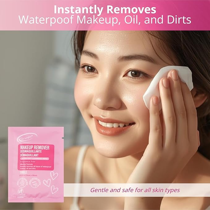 Air Jungles 250 Count Bulk Makeup Remover Wipes, Individually Wrapped Cleansing Face Lid Eyes Waterproof Makeup, Infused with Vitamin E for All Skin Types, Fragrance-Free-Hotel Travel Size Toiletries