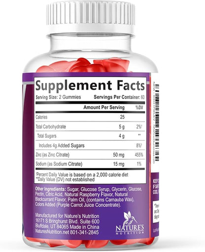 Zinc Gummies - 50mg Zinc Per Serving Immune Skin & Bone Support Health Gummy - Premium Antioxidant Chewable, High Absorption Vegan, Best Supplements Vitamin for Adults, Tasty Berry Flavor, 120 Gummies