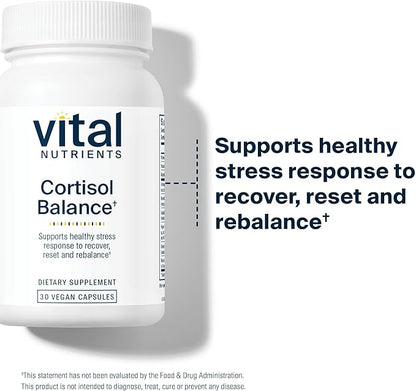 Vital Nutrients Cortisol Balance - Vegan Stress Relief Supplement - Cortisol Manager Supports Energy & Stress Levels - Ashwagandha & Magnesium for Relaxation - Gluten, Dairy, Soy Free - 30 Capsules