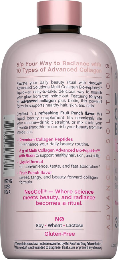 NeoCell Liquid Multi Collagen Peptides | 16 fl oz | with Biotin | Advanced Nourishing Formula | 10 Types of Bio-Peptides | Hair, Skin, & Nails | for Women and Men