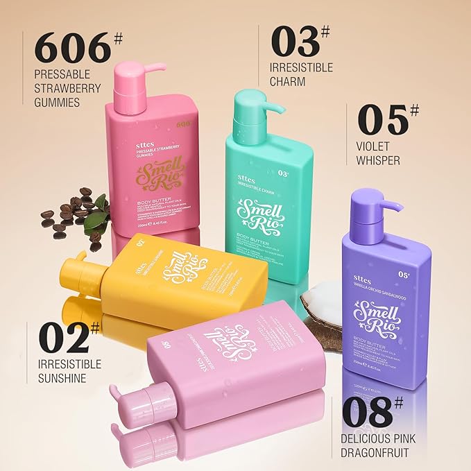 Sttes Smell Rio Body Butter 08# (Delicious Pink Dragonfruit) – 250ml Whipped Body Cream with Pink Dragonfruit, Jasmine & Hibiscus Scent, Jojoba & Coconut Oil, Caffeine