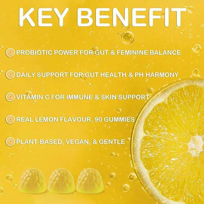 MATOP pH Balance Feminine Gummies for Women - Vaginal Probiotic Lemon Gummy Vegan Gluten-Free Sugar-Free 90 Gummies - 30 Servings