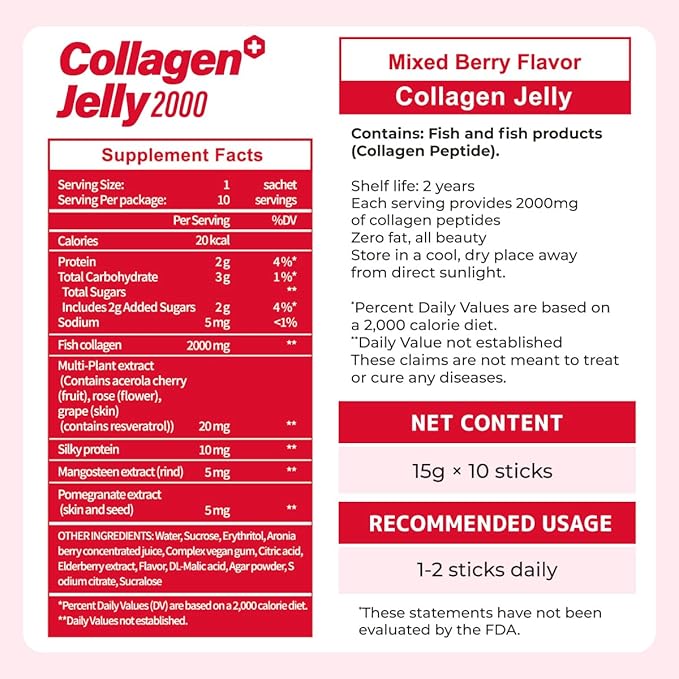 m2 Jelly Super Korean Collagen Jellies Stick – Korean Collagen Sticks Supplement for Women, Cutting Gel Style, Beauty & Wellness Support, Jelly Daily Boost Stick Pouches Berry Flavor(10 Count)
