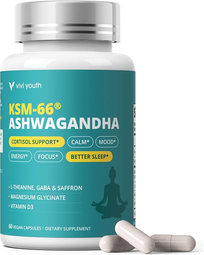 Cortisol Supplement with KSM-66® Ashwagandha & L-Theanine - Advanced Formula with GABA, Saffron, Magnesium Glycinate & Vitamin D3 for Calm Focus, Mood Balance & Restful Sleep - 60 Capsules