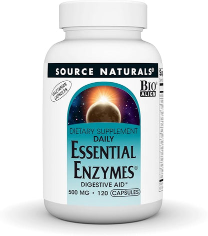 Source Naturals Essential Enzymes 500mg Bio-Aligned Multiple Enzyme Supplement Herbal Defense for Digestion, Gas, Constipation & Bloating Relief - Supports Immune System* - 120 Vegetarian Capsules