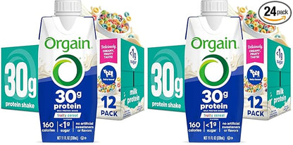 Orgain 30g High Protein Shake, Dairy Isolate Milk Protein, Fruity Cereal, 5g BCAAs, <1g Sugar Per Serving, Meal Replacement, Ready to Drink, Keto Friendly, Gluten-Free 11 Fl Oz,(Pack of 24)