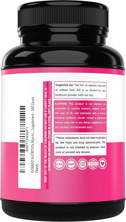 Myo-Inositol & D-Chiro Inositol Supplement For Women (360 Capsules, 2050mg Per Serving Ideal 40:1 Ratio Myo Inositol) Hormone Balance for Women - Third Party Tested, Vegan Safe & USA Made - 360 Count