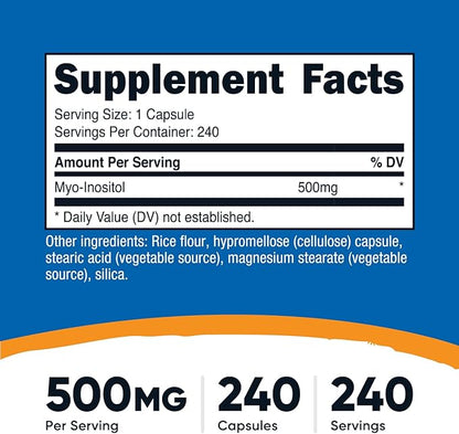 Nutricost Inositol Capsules 500mg, 240 Capsules - Veggie Capsules, Non-GMO, Gluten Free (Myo-Inositol)