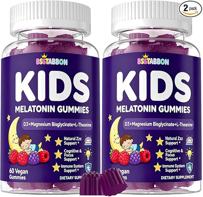 Melatonin Gummies Kids 1mg: Extra Strength Chewable Kids Melatonin Gummy Plus Magnesium Chamomile Lavender Elderberry L-Theanine D3 B6 - Natural Rest Cycles for Children Ages 4+(120Count)