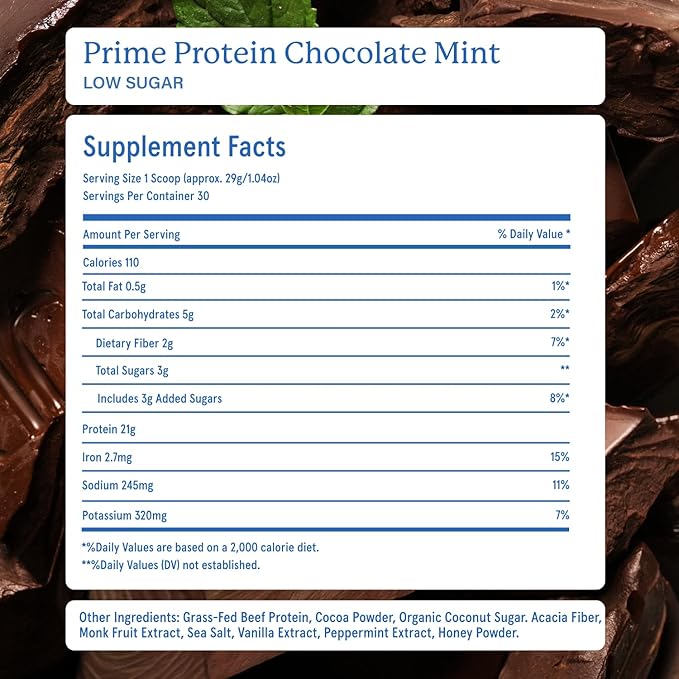 Equip Foods Prime Protein Powder | Clean, Grass Fed Beef Protein Powder for Women & Men | Carnivore Protein Isolate | Paleo, Keto Friendly | Gluten & Dairy Free | 30 Servings, Chocolate Mint
