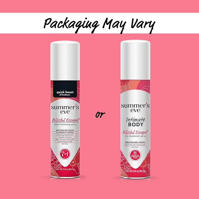 Summer's Eve Daily Refreshing Feminine Spray, Blissful Escape, Daily Body Spray for Women, Feminine Care that Neutralizes & Reduces Body Odor, Gynecologist-Tested, 2 oz